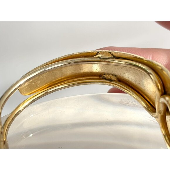 Cloisonne Enamel Floral Gold Toned Chunky Vintage Hinged Bracelet | Bangle - Picture 14 of 16